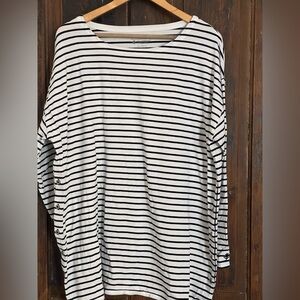 Coolibar Tunic Top White Navy Blue Stripe Long Sleeve UPF Side Buttons Size 2X